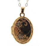 9ct gold locket on a 9ct gold necklace, 2cm high and 42cm in length, total 1.7g :For Further