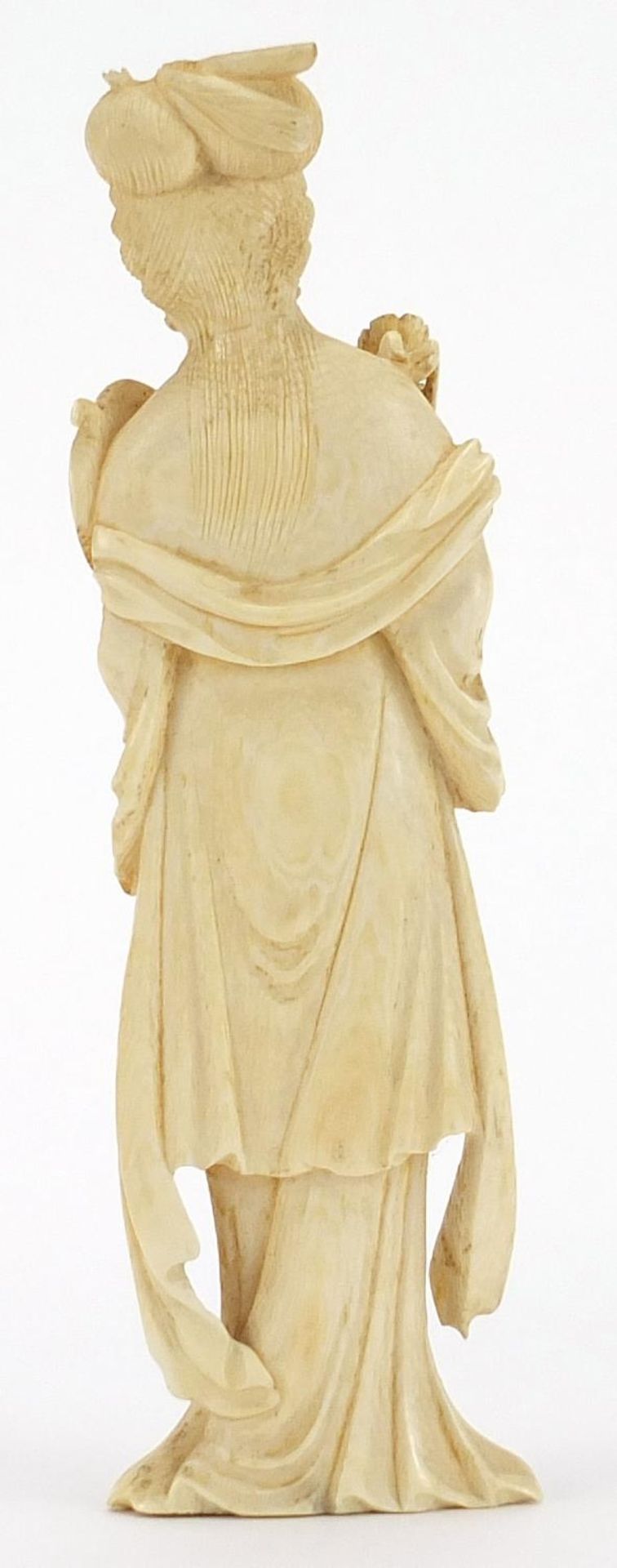 Japanese carved ivory okimono of a young female holding a fan and flowers, 18cm high :For Further - Image 3 of 6