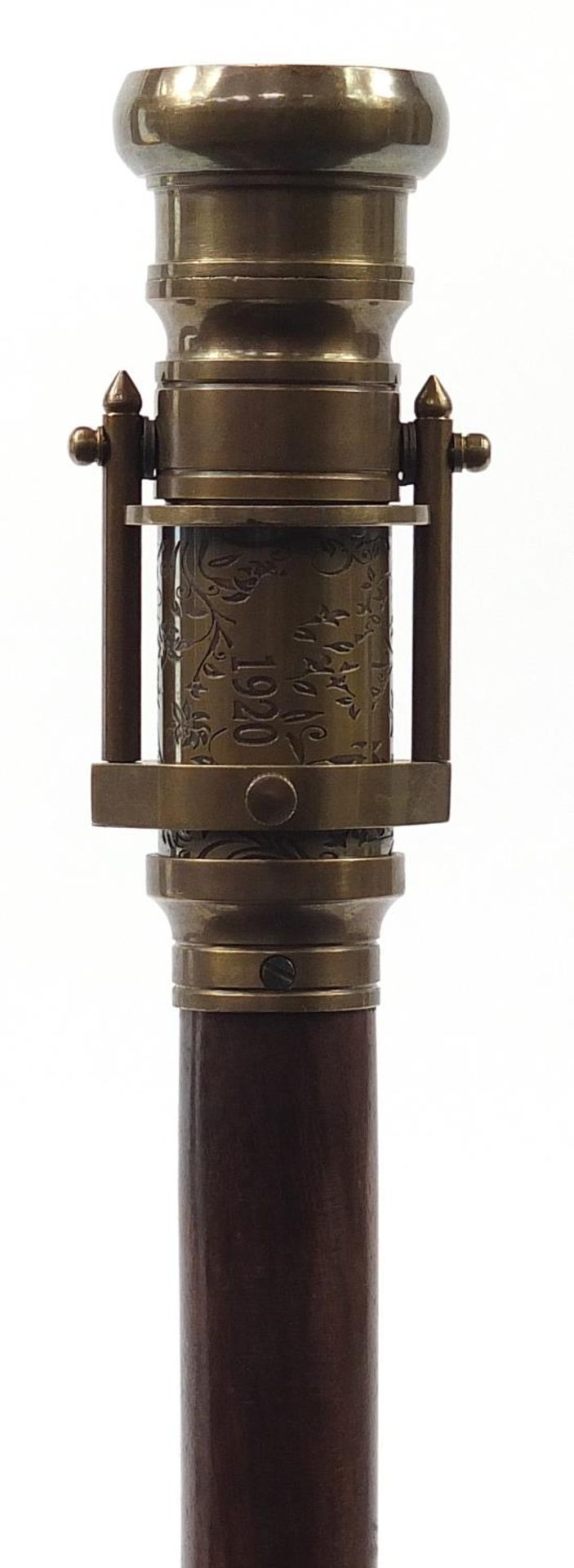 Hardwood walking stick with brass two draw telescope and compass pommel, 96cm in length :For Further - Image 2 of 9