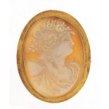 9ct gold cameo maiden head brooch, 5cm high, 10.6g :For Further Condition Reports Please Visit Our