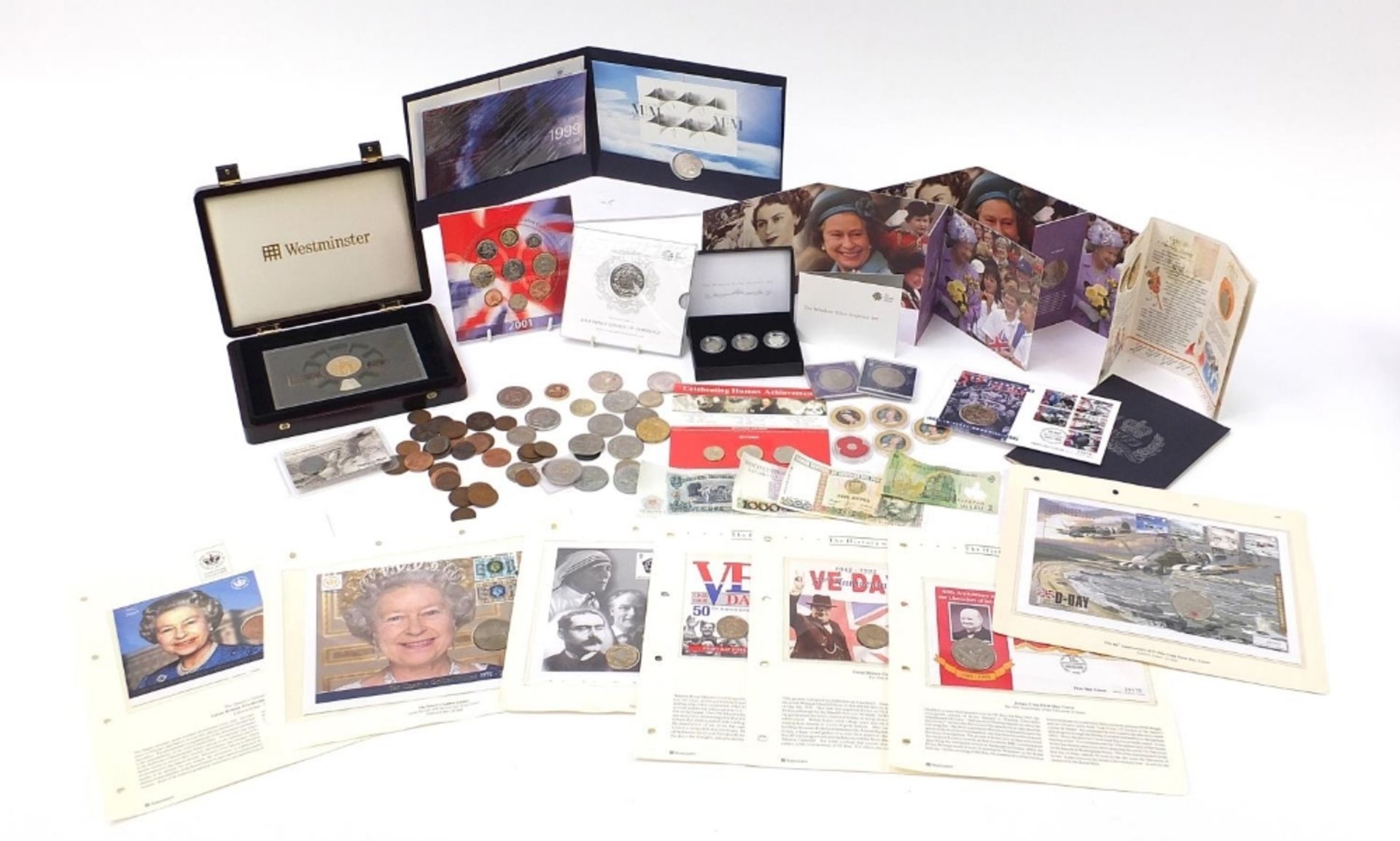 British commemorative coinage, some proof, including five pound coins, two pound coins,