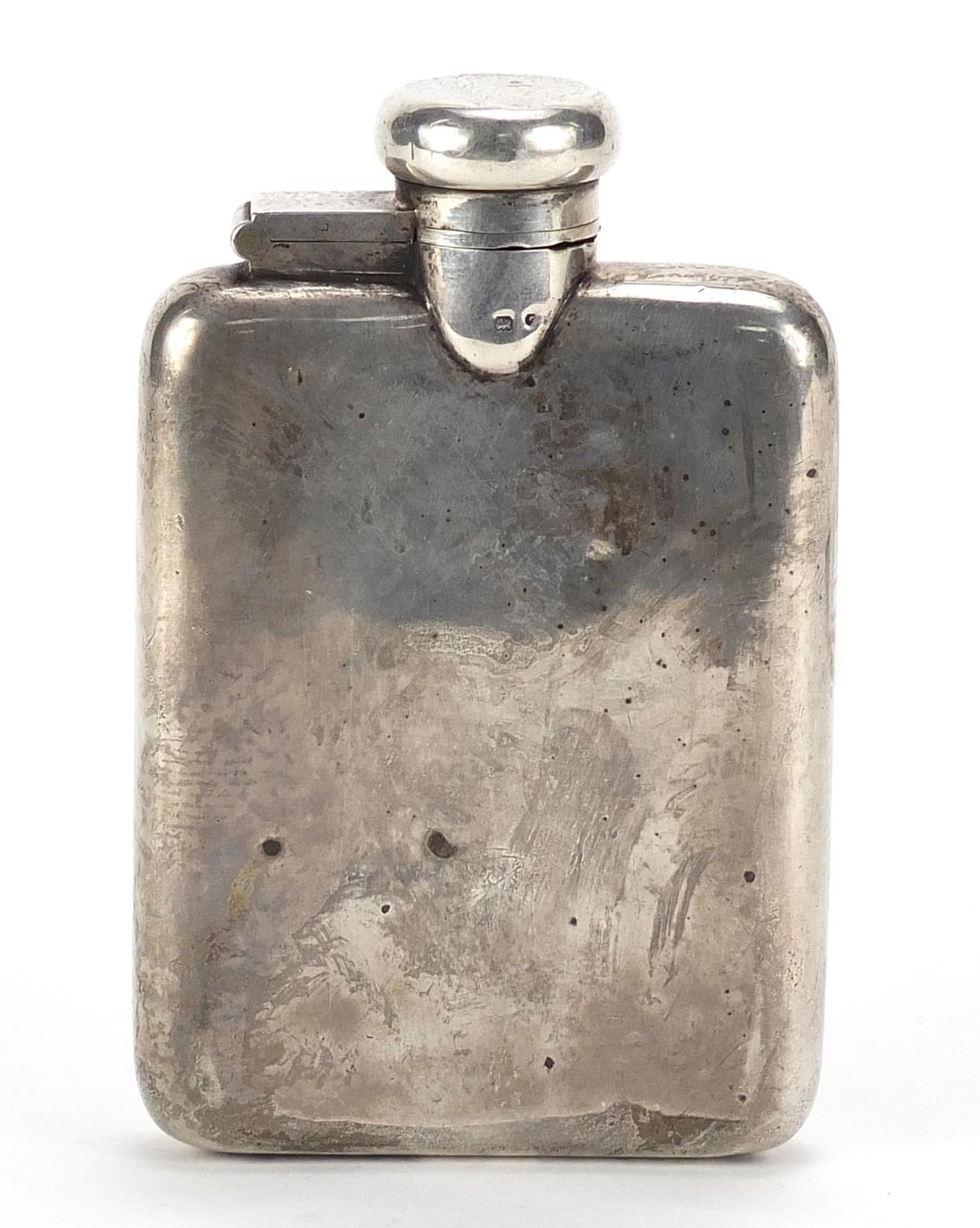 A & J Zimmerman Ltd, George V silver hip flask with bayonet fitting lid, Birmingham 1924, 11cm high, - Image 2 of 4