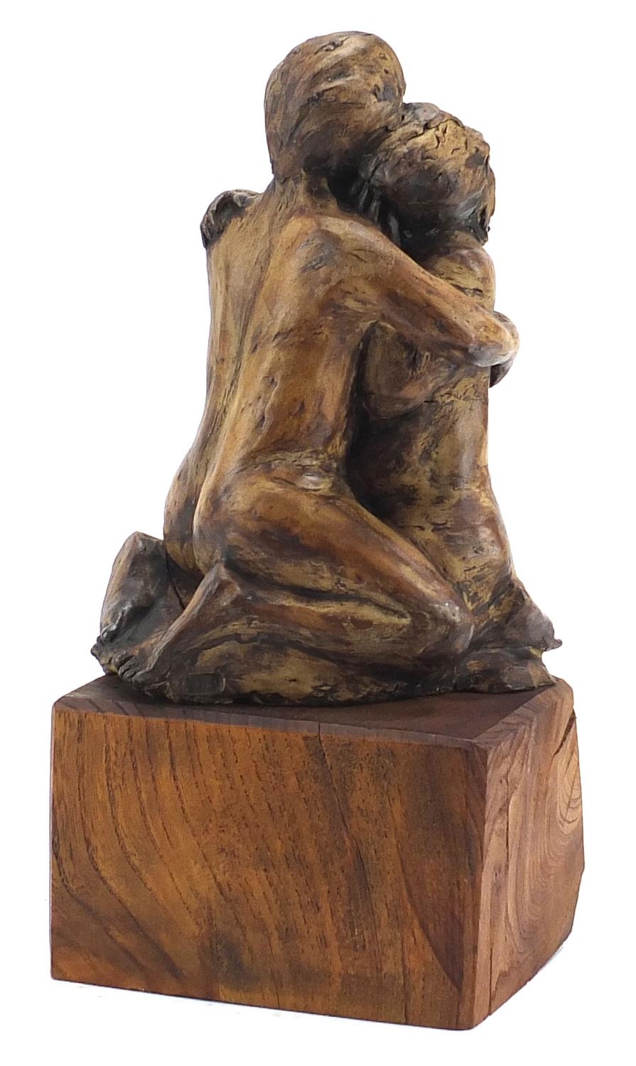 Modernist sculpture of two lovers raised on a naturalistic wood block base, 35cm high :For Further - Image 2 of 3