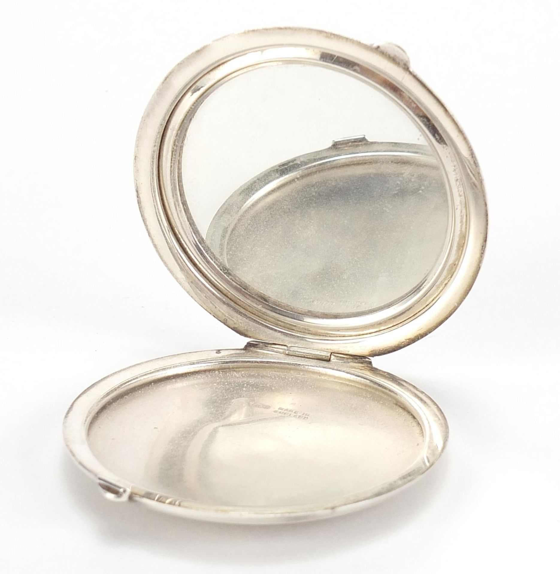 Joseph Gloster Ltd, unmarked silver and guilloche enamel compact, 6.8cm in diameter, 66.5g :For - Image 3 of 5