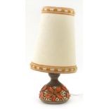 Vintage West German pottery table lamp with shade incised with flowers, 65cm high : For Further