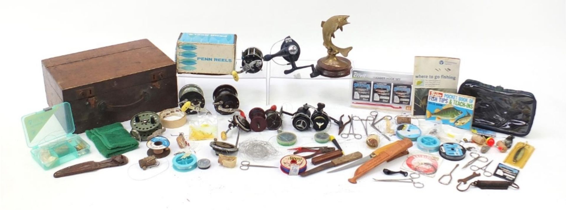 Vintage freshwater and salt water fishing reels and tackle including Penn, Intrepid and Red