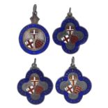 Four Borough of Islington Football League silver and enamel sports jewels, 3.5cm high, 48.8g : For