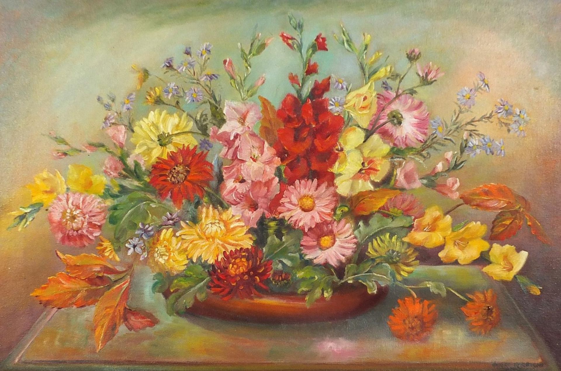 Violet Harrison - Still life flowers, oil on canvas, framed, 75cm x 50cm excluding the mount and - Image 2 of 10