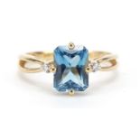 9ct gold blue topaz and diamond ring, size K, 1.8g : For Further Condition Reports Please Visit