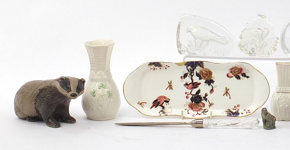 Collectable china and glassware including a Portmeirion plate, Poole badger, Belleek porcelain vases - Image 2 of 5