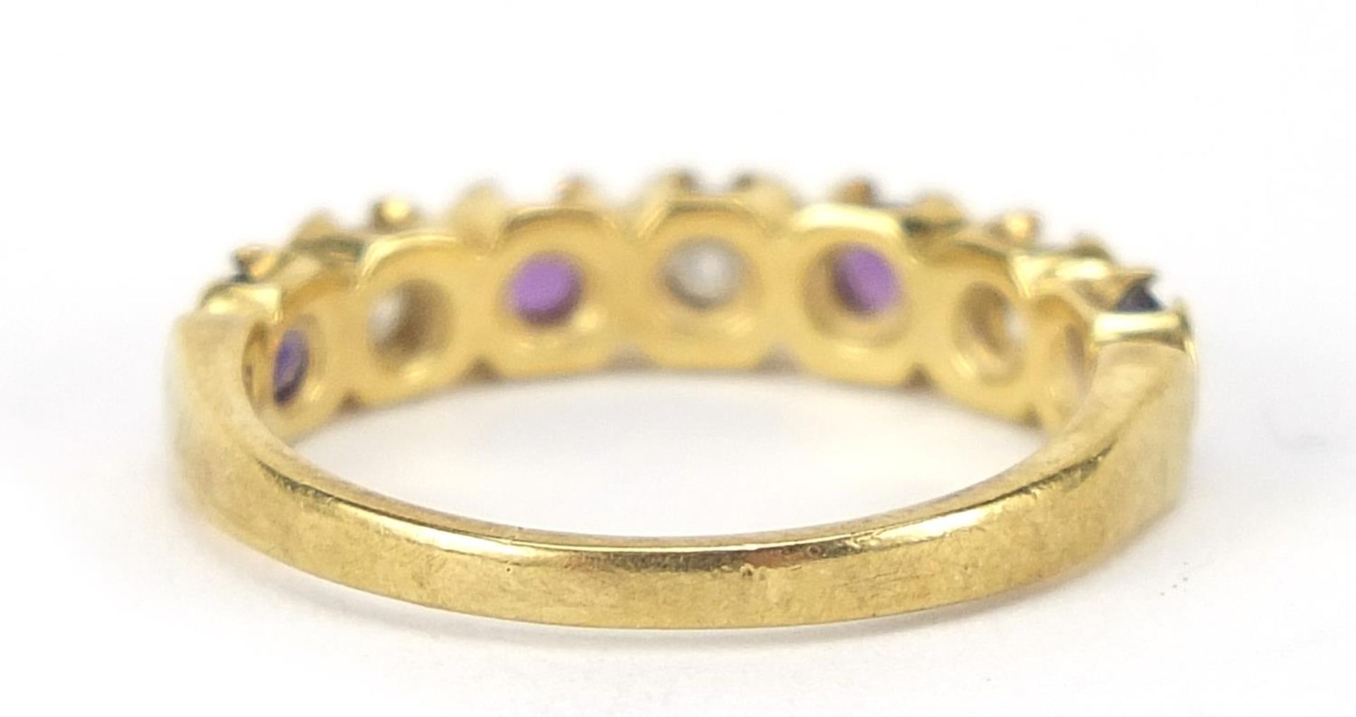 18ct gold diamond and amethyst half eternity ring, the diamonds approximately 2mm in diameter, - Image 3 of 6