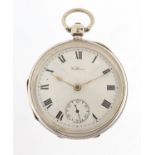 Waltham, gentlemen's silver open face pocket watch with subsidiary dial, the movement numbered