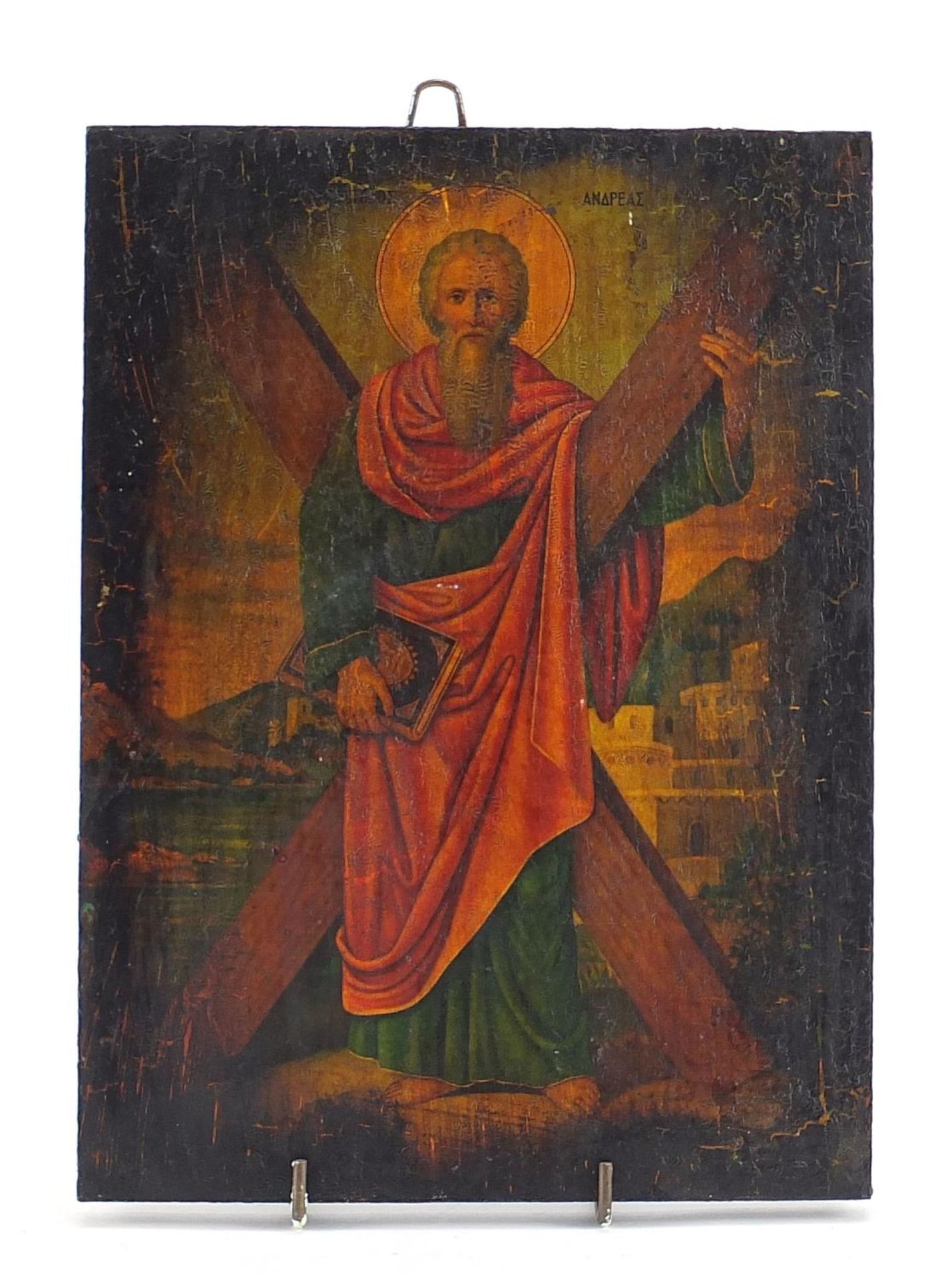 Rectangular Greek Orthodox icon of St Andrew, 24.5cm x 18cm : For Further Condition Reports Please