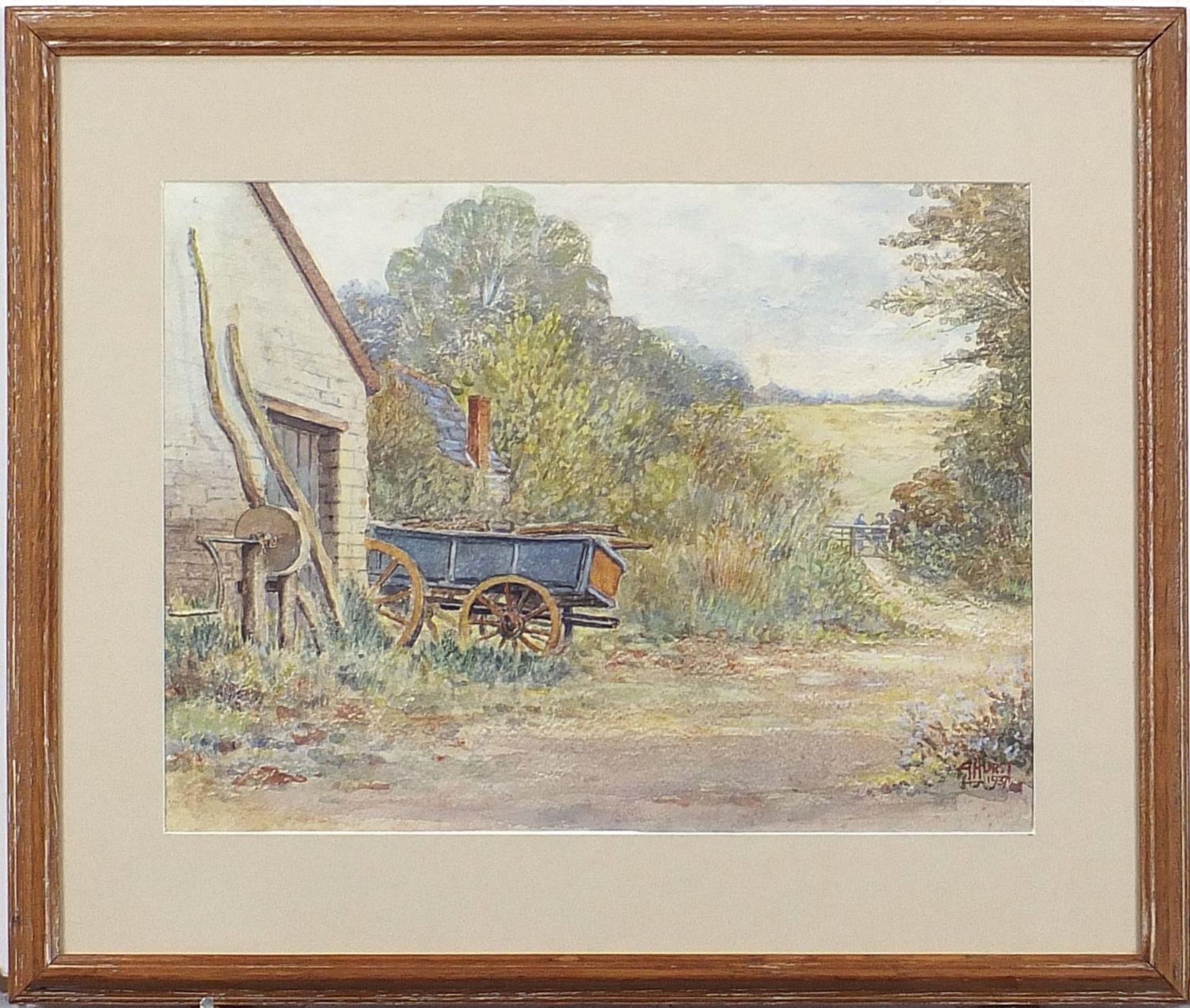 Arthur Hurst 1937 - Back of Westbrook house, signed watercolour, mounted, framed and glazed, 36cm - Image 2 of 5