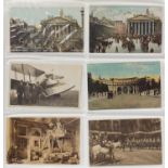 Early 20th century and later military, topographical and social history postcards arranged in an