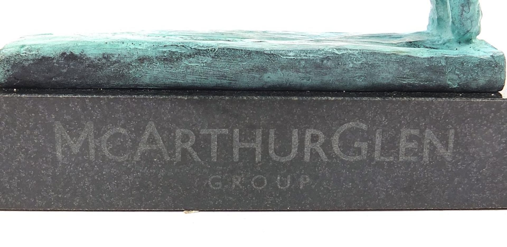 Mark Coreth for McArthur Glen Group, Verdigris bronze study of a winged lion raised on a rectangular - Image 4 of 6