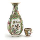 Chinese Canton porcelain vase and cup, each hand painted in the famille rose palette with figures,