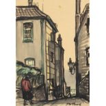 Nina Winder Reid - An alley in Hampstead, watercolour, James Bourlet & Sons label and details verso,