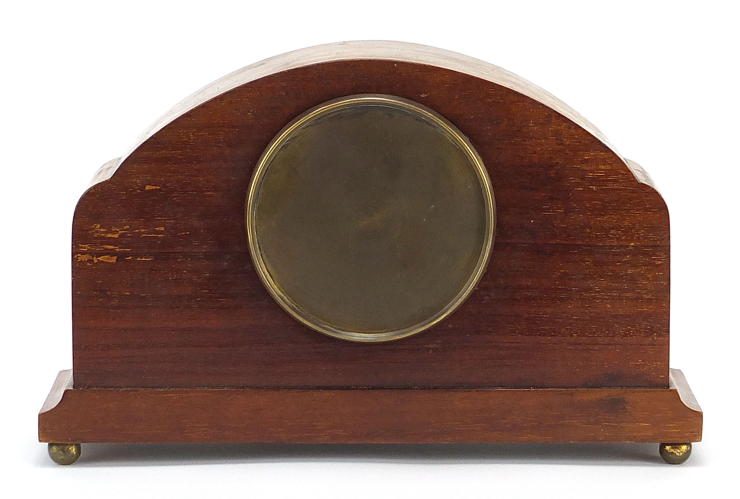 Edwardian inlaid mahogany inlaid mantle clock with Roman numerals, 25.5cm wide : For Further - Image 9 of 18