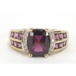 9ct gold diamond and purple stone ring, size K, 3.7g : For Further Condition Reports Please Visit