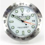 Rolex Explorer II design dealer's display wall clock, 34cm in diameter : For Further Condition