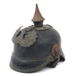 German military interest Pickelhaube with leather liner, indistinct inscription to the interior :