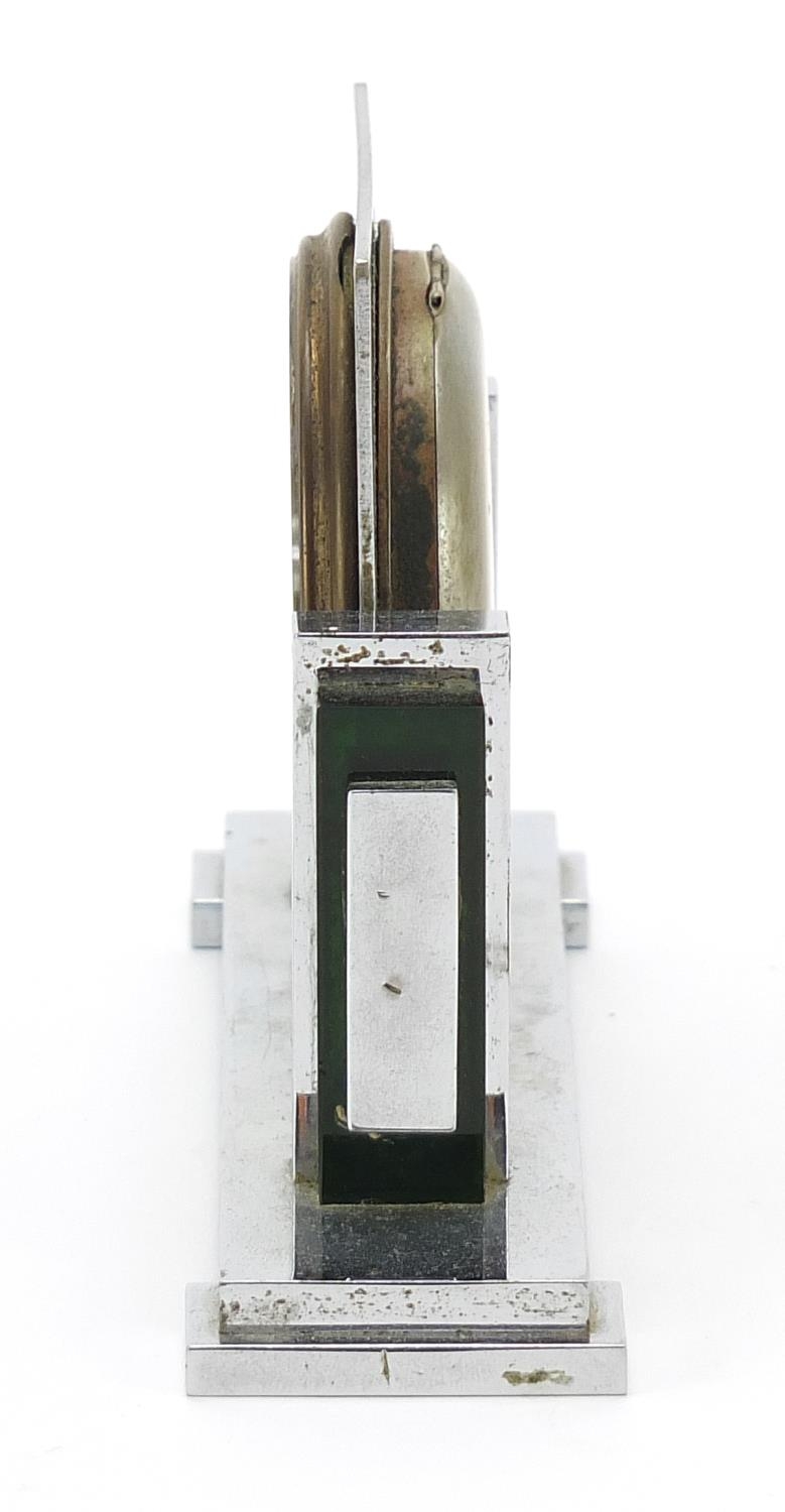 Art Deco chrome and Bakelite eight day desk clock retailed by Asprey of London, 16cm wide : For - Image 2 of 7