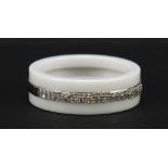 Silver mounted ceramic ring set with diamonds, size P, 5.1g : For Further Condition Reports Please