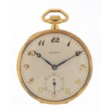 Buren 18ct gold open face pocket watch with subsidiary dial, the case numbered 101911, 46mm in