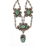 Unmarked silver and turquoise necklace, 33cm in length, 27.2g : For Further Condition Reports Please