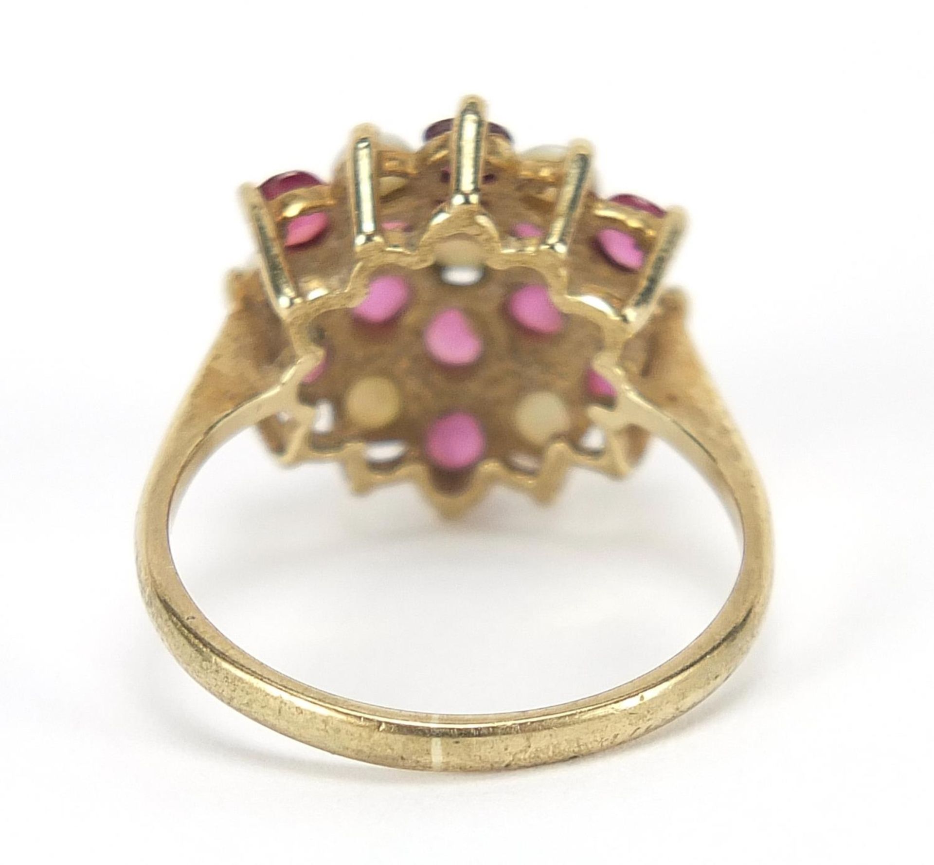 9ct gold opal and ruby three tier cluster ring, size O, 3.6g : For Further Condition Reports - Image 3 of 5