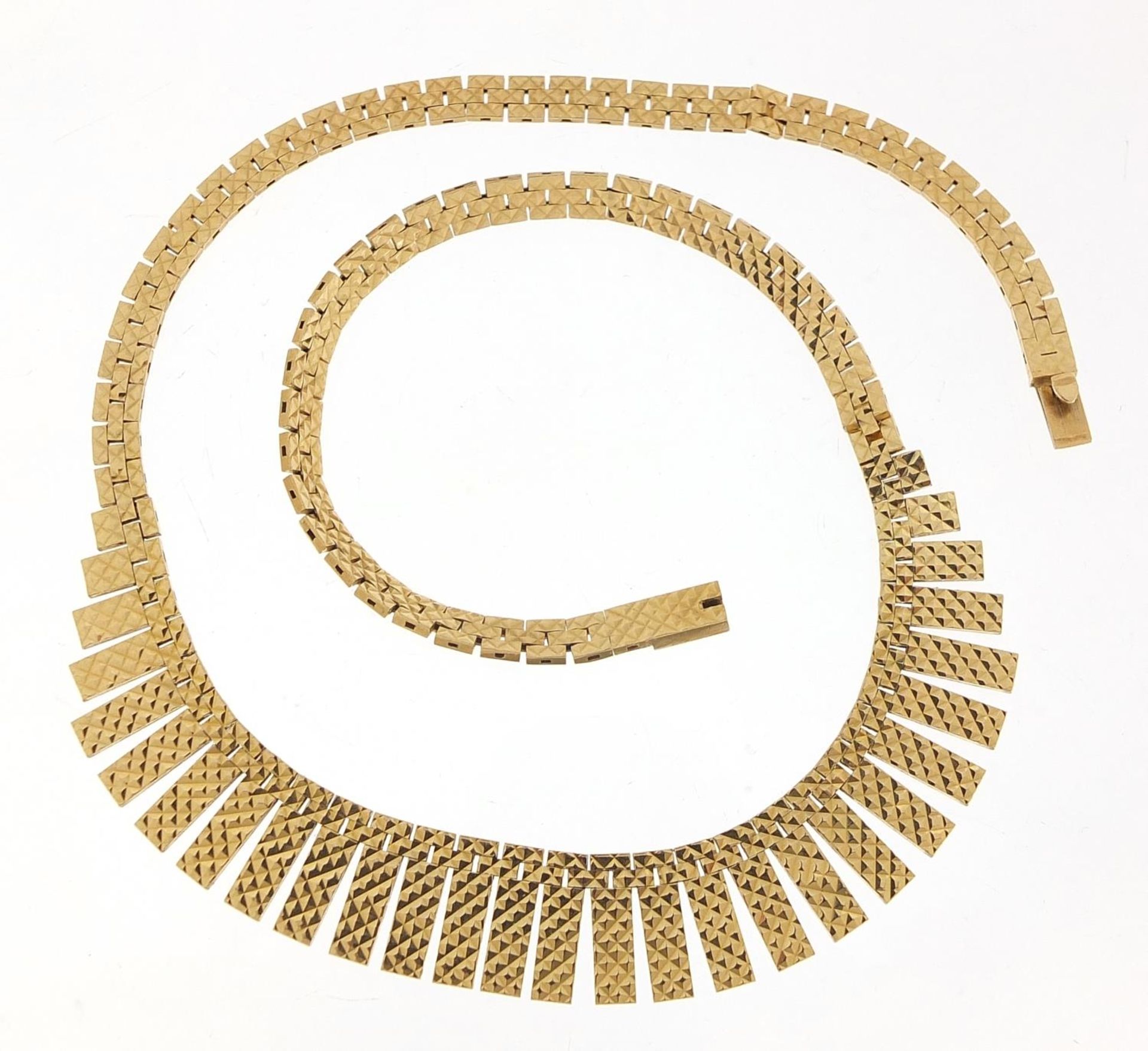 9ct gold Egyptian design necklace, 43cm in length, 34.0g : For Further Condition Reports Please - Image 2 of 4