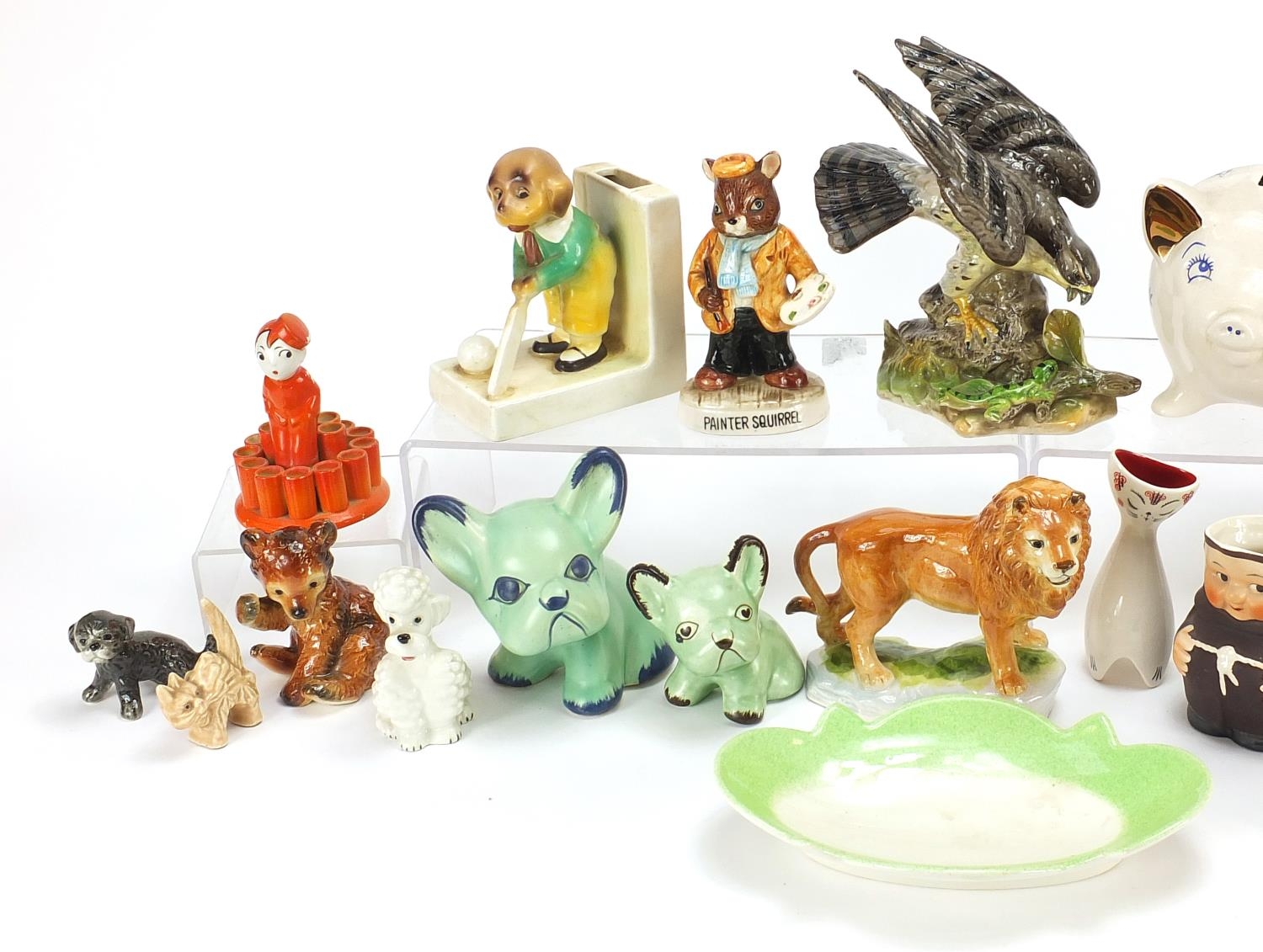 Collectable china including two Wade money banks, Silvac design dogs and Goebel monk jugs, the - Image 2 of 5