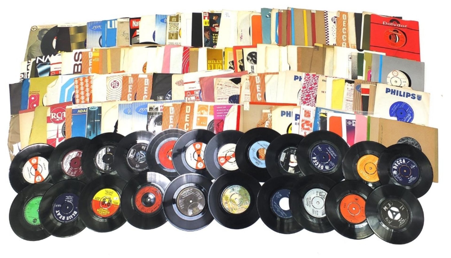 45rpm records including Elvis Presley, John Mayall, Chuck Berry, The Rolling Stones and The Jimi