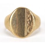 9ct gold signet ring, size F, 2.8g : For Further Condition Reports Please Visit Our Website -