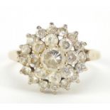 9ct gold cubic zirconia three tier cluster ring, size O, 3.2g : For Further Condition Reports Please