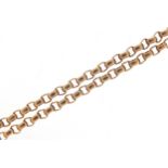 Victorian unmarked 9ct rose gold double longuard chain, 75cm in length when doubled, 30.0g : For