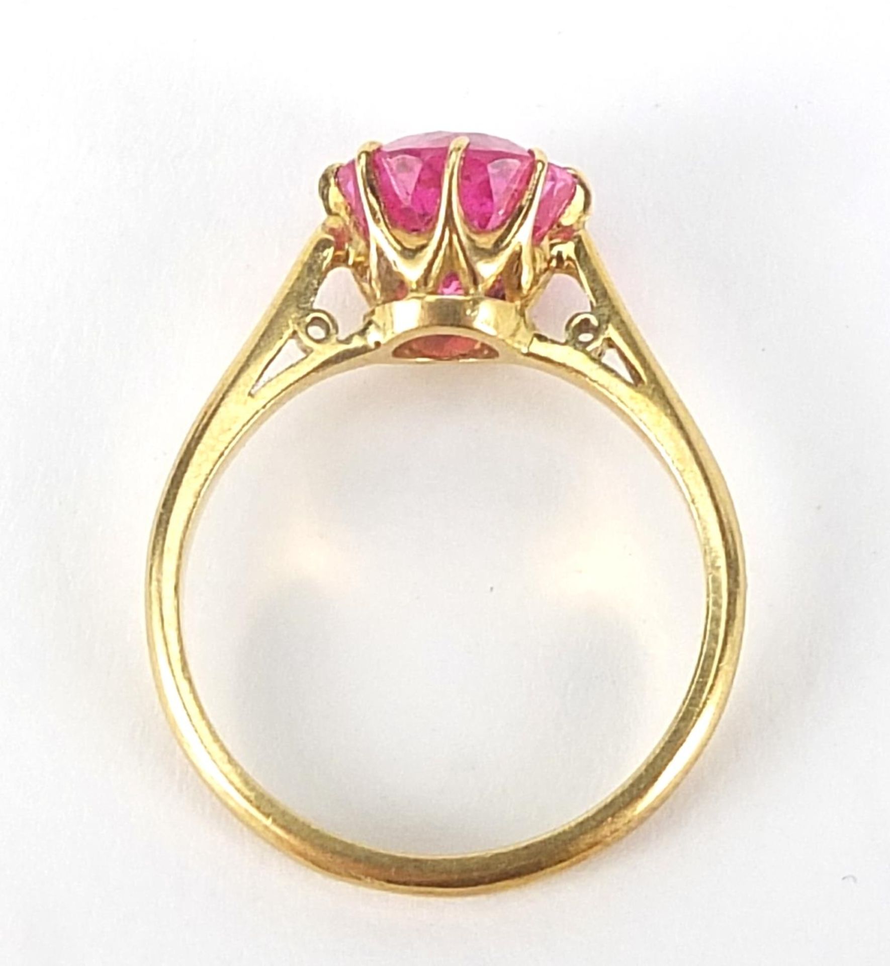 18ct gold ruby solitaire ring, the stone approximately 8mm in diameter, size N, 3.7g : For Further - Image 5 of 5