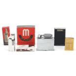 Three vintage and later pocket lighters with boxes comprising McMurdo table lighter, Flambeau and