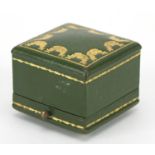 Cartier, tooled green leather ring box with velvet and silk lined interior, 3.8cm D x 4.5cm W x 4.
