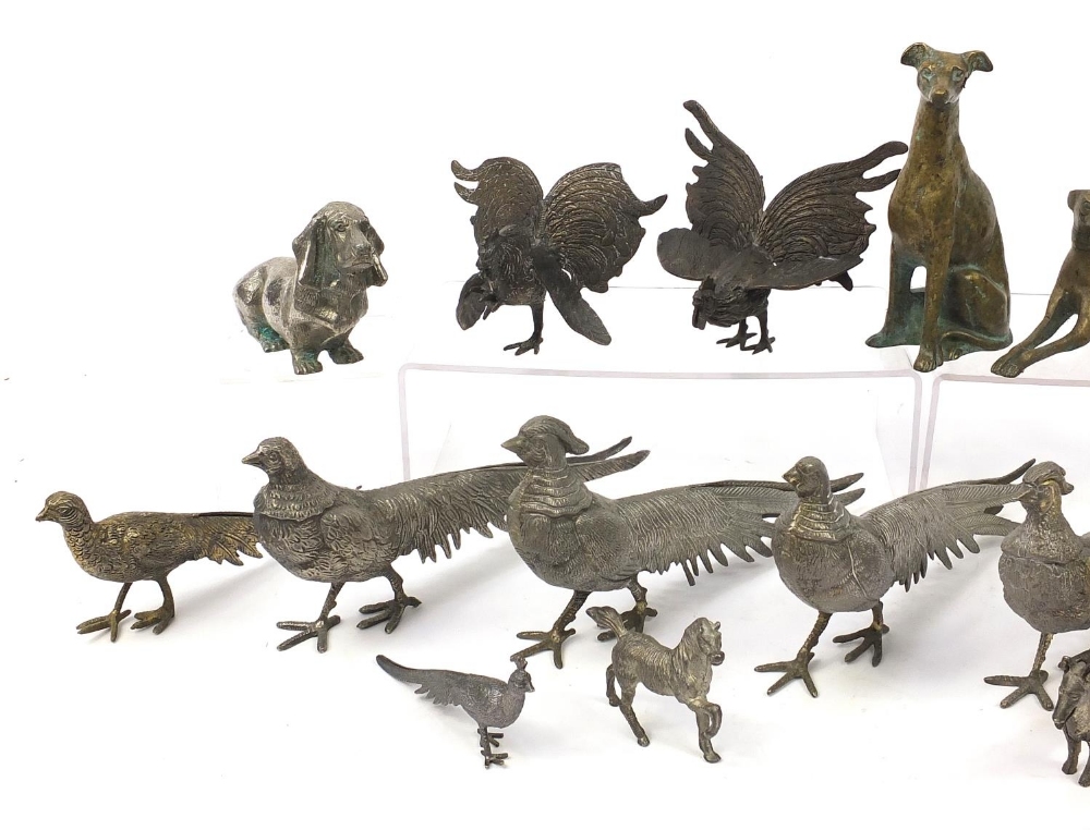 Collection of silver plated and bronzed birds and dogs, the largest 26cm in length : For Further - Image 2 of 3