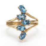 9ct gold blue topaz ring, size N/O, 3.4g : For Further Condition Reports Please Visit Our
