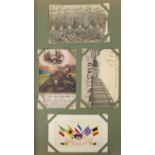 Military interest postcards arranged in an album including silk and French examples : For Further