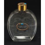 Baccarat, French glass perfume bottle with serpent mounts and turquoise cabochons, 10cm high : For