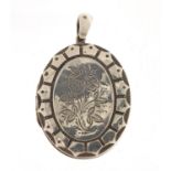 Walter & George Myers, Victorian aesthetic silver locket engraved with flowers, Birmingham