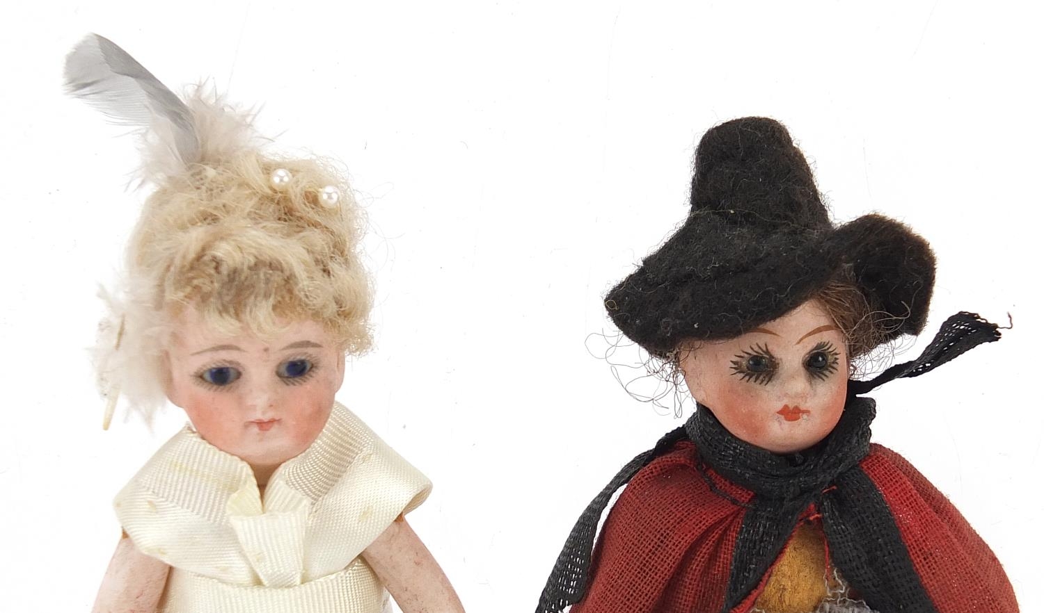 Two miniature bisque headed dolls with jointed limbs, each approximately 9cm high : For Further - Image 2 of 5