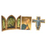 Orthodox icons and crosses including a tryptic icon, the largest 41cm high : For Further Condition