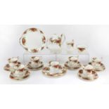 Royal Albert Old Country Roses teaware including teapot and trios, the teapot 24cm in length : For