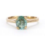 9ct gold aquamarine solitaire ring, size Q/R, 2.4g : For Further Condition Reports Please Visit
