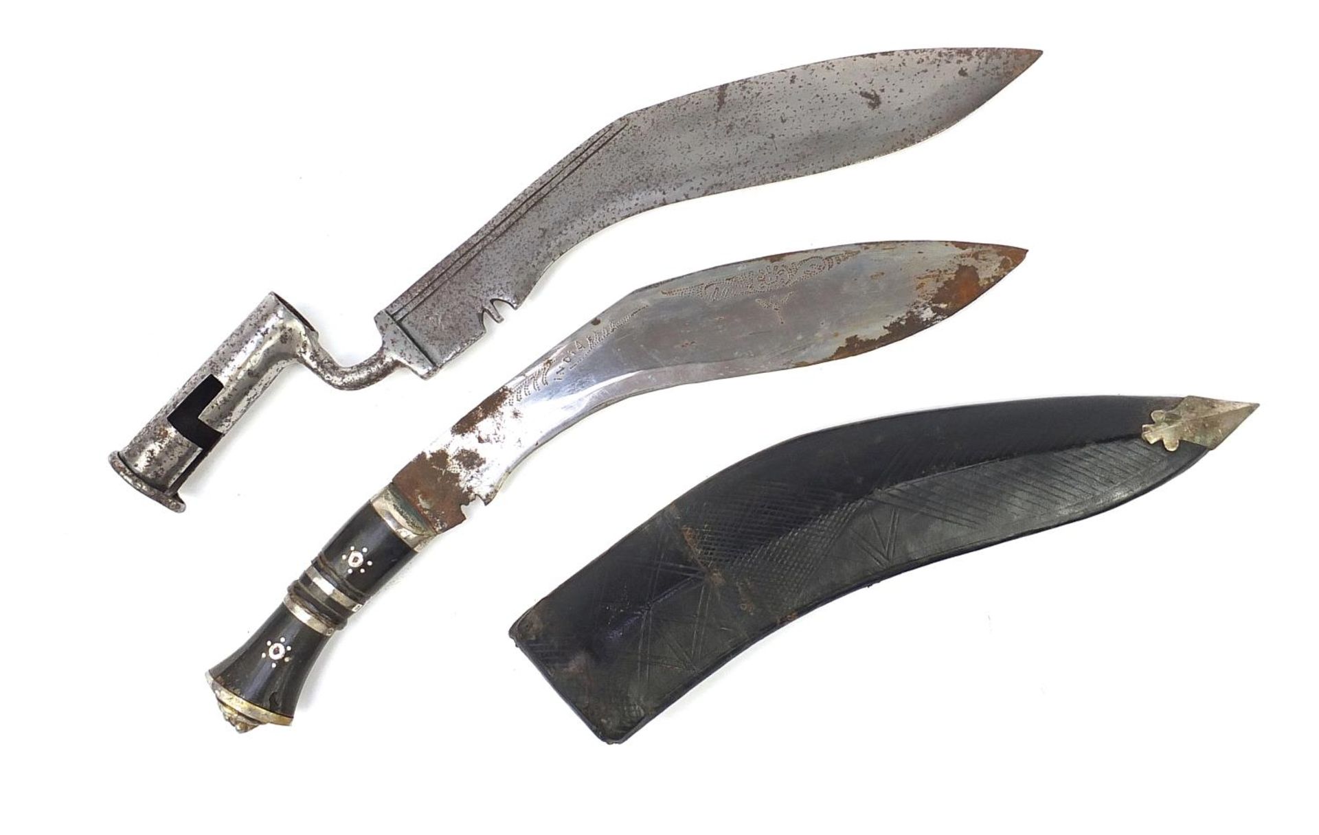 Military interest Kukri knife and a bayonet impressed JS/25, the largest 45.5cm in length : For - Image 2 of 4